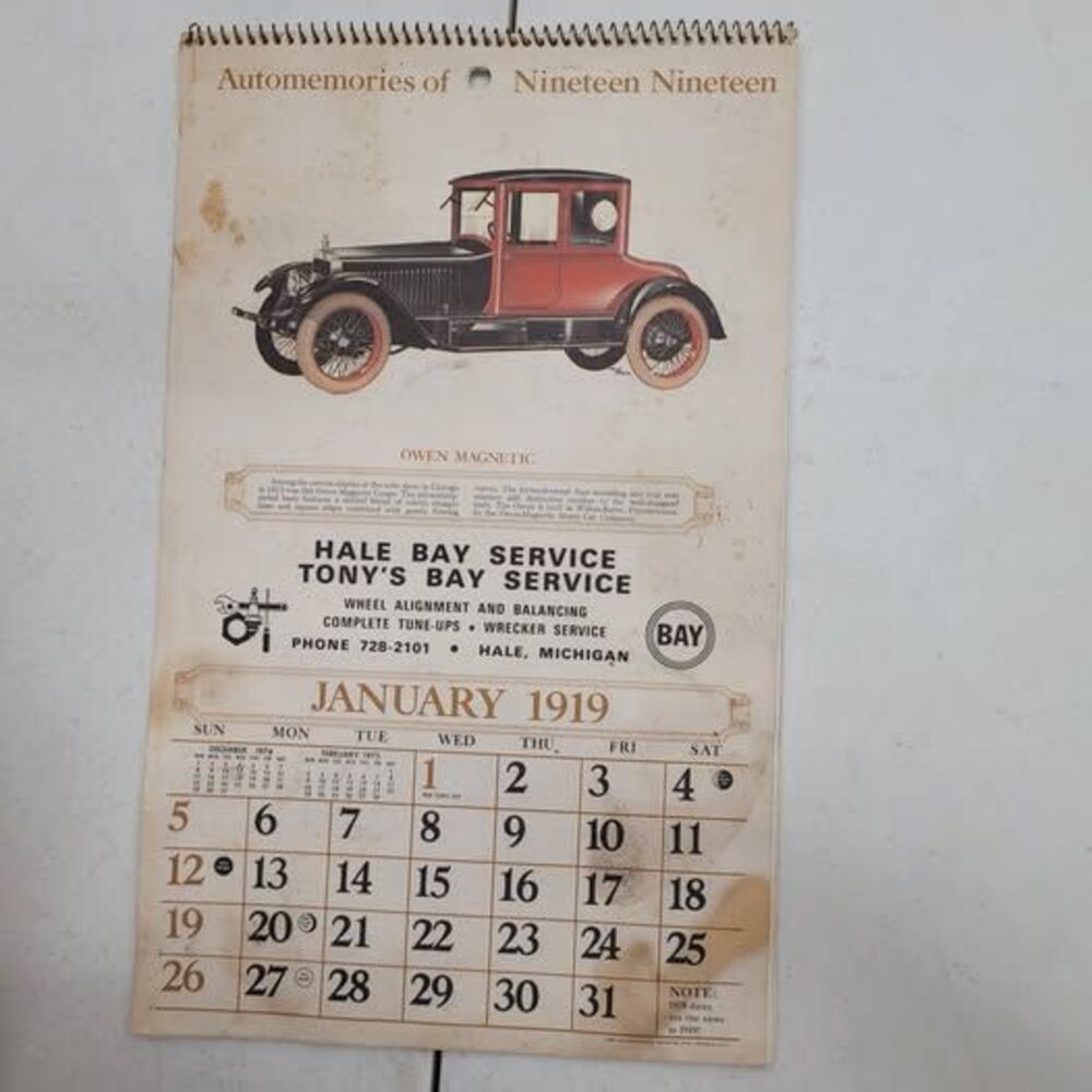 Vintage 1975 Hale Bay Service Calendar - 1919 Owen Magnetic